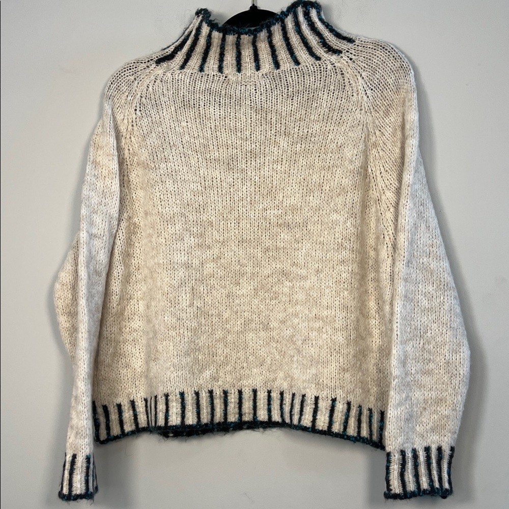 Womens Cream Cowl Neck Sweater with Dark Trim - Picture 4 of 6